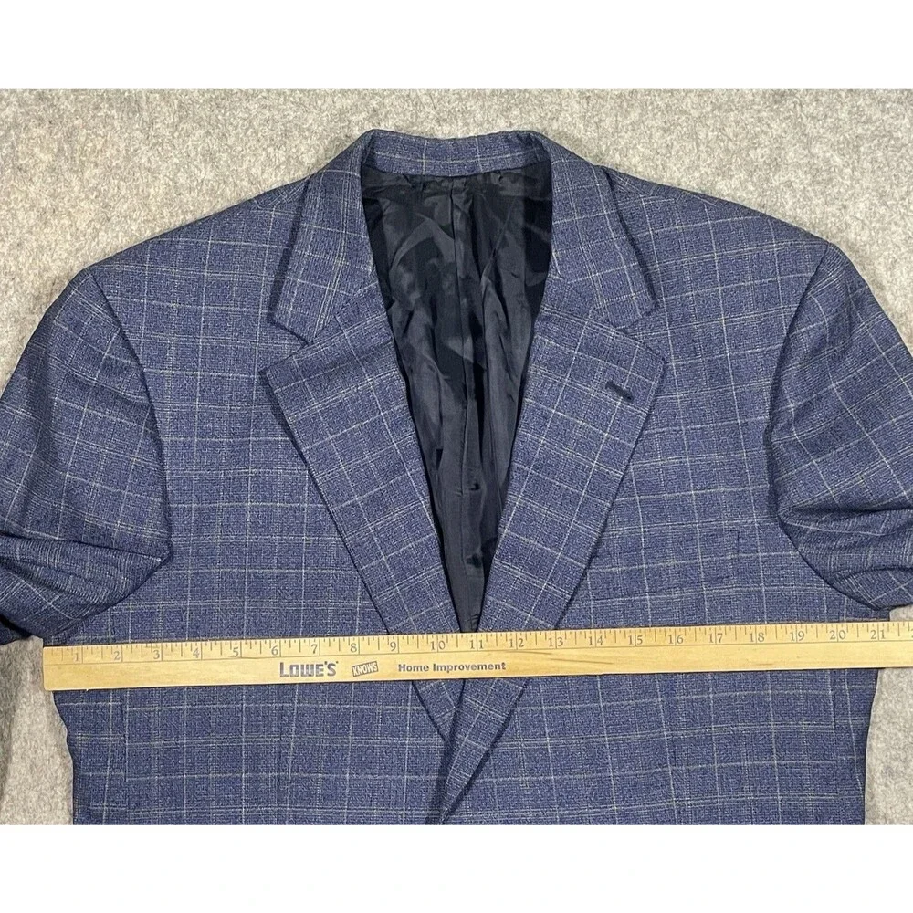 Burberry London Blue Blazer/Sports Coat 2-Button Plaid 100% Wool 42 Long